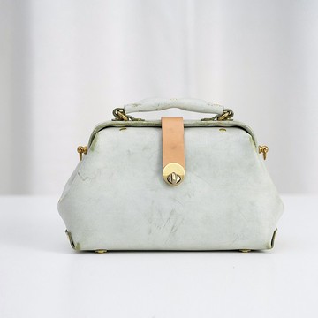 【切線派】TANGENT LINEAR手工真皮医生包撞钉女包斜挎包 雾蜡绿