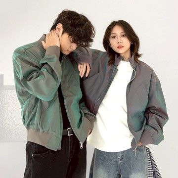 【AMERO】男女款 長袖立領風衣外套 炫彩 微短版型 情侶裝