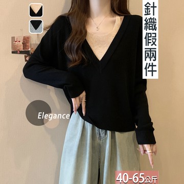 假兩件針織掛脖拼接大V撞色上衣(2色) F【594666X】【現+預】☆流行前線☆
