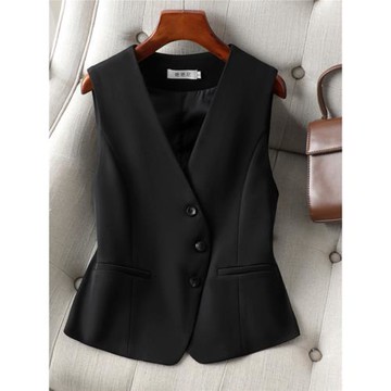 短款V領馬甲女士20245春秋新款修身顯瘦短款西裝料馬夾百搭坎肩