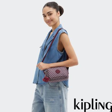 Kipling 酒紅K字印花前後加寬收納側背包-ABANU