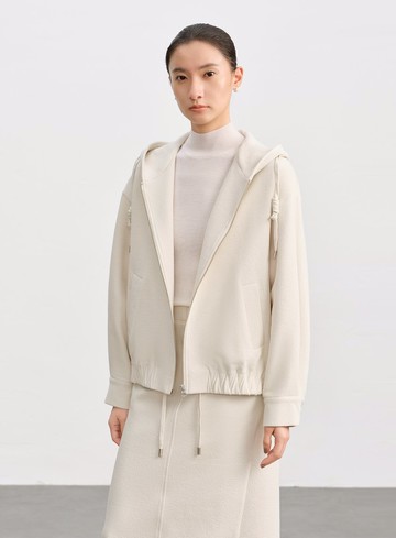 特殊紋理短版連帽開襟外套