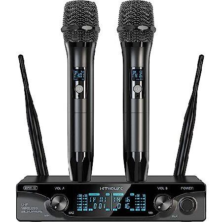 KITHOUSE Wireless Microphone System,Metal UHF Dual Professional Cordless Handheld Dynamic Mic Set,Plug ＆ Play,1 4''XLR Output,for Singing Karaoke, Me