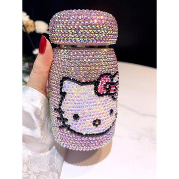 新款創意少女心KT保溫杯304不銹鋼卡通貓頭水鉆貼鉆閃鉆水杯禮物