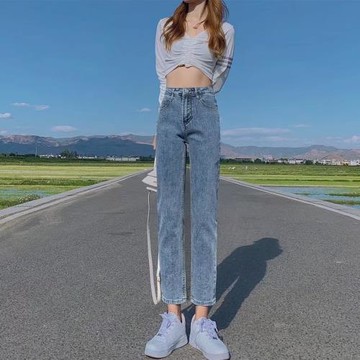 女夏季高腰辣妹修身百搭牛仔褲