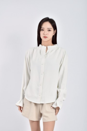 加購優惠(L) mayonez韓牌質感雪紡珍珠排扣花邊領口白色襯衫上衣