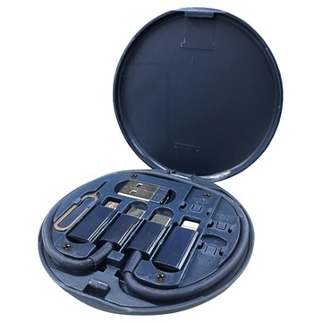 優思居 五合一快充線多功能收納盒 60W數據線套裝 自帶取卡針  1個  藍灰色