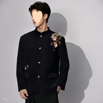 中山裝中式絨面加厚刺繡立領男士西裝新郎結婚唐裝西服套裝鑫弘-錦衣華服