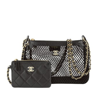 Chanel 網紗肩背兩用麻將包(AP4572-黑)