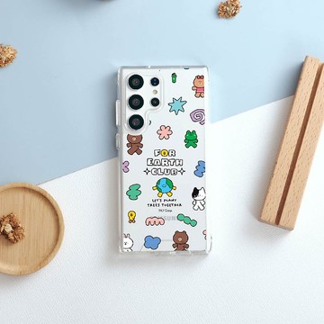 LINE FRIENDS Earth-地球俱樂部亂花款防摔透明SAMSUNG手機殼