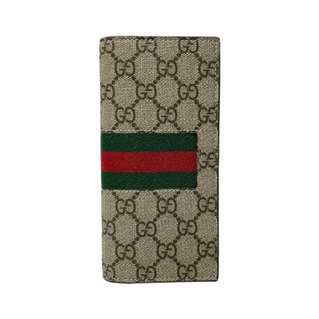 【GUCCI 古馳】779872 經典GGLogo織帶對開長夾(棕色)