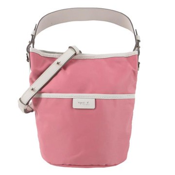 agnes b.簡單尼龍寬把兩用桶包(迷你/粉紅)