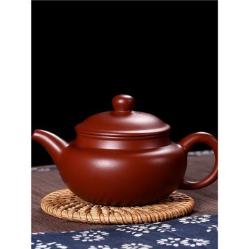 工夫茶壺朱泥壺柿圓壺仿古明清文人壺 紫砂壺140cc手工制球孔可養