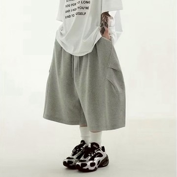 【ALIFE】現+預｜韓系 弧型剪裁 掐摺 拼接 七分 短褲 休閒 棉短褲 2色 鬆緊腰圍 厚磅 七分褲 棉褲#018i