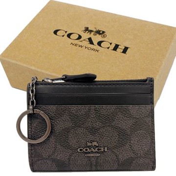 COACH 經典C LOGO悠遊卡夾鑰匙圈/零錢包附禮盒(黑灰)
