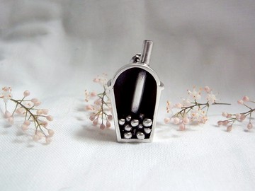 小杯珍珠奶茶 | 純銀項鍊墜子 | 手工限量附蠟繩