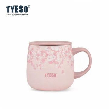 TYESO新款 泰碩花卉系列大肚馬克杯355ml 304不鏽鋼保溫杯高顏值陶瓷涂層內膽咖啡杯 多巴胺配色小清新辦公杯