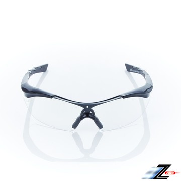 Z-POLS 質感亮黑TR90頂級材質框 搭抗紫外線透明PC一片式帥氣運動眼鏡(輕巧彈性配戴舒適)