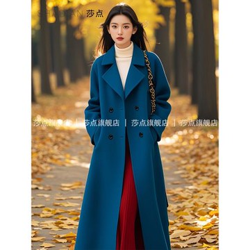 (免運)藍色大衣英倫風秋冬裝新款2025女韓版時尚過膝毛呢外套氣質高級感