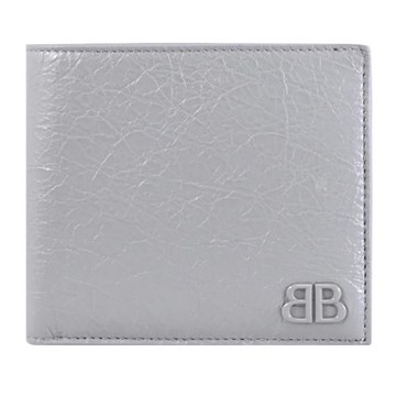 BALENCIAGA 巴黎世家 766569 Monaco BB LOGO揉製羊皮對開短夾.灰