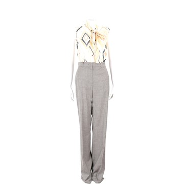 Max Mara PANDA 可可棕千鳥紋落地羊毛西裝長褲