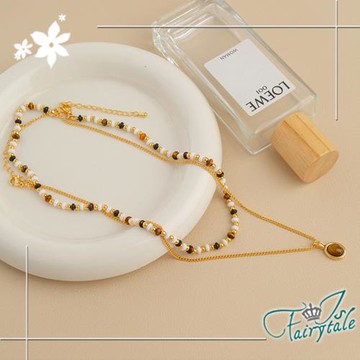 【伊飾童話】個性虎眼石*雙層串珠鎖骨頸項鍊