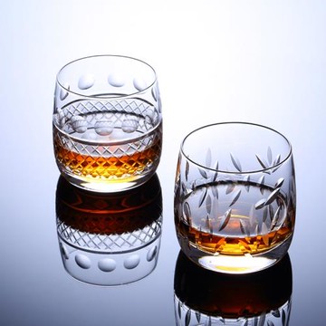 酒吧達人無鉛水晶手工刻花古典雞尾酒杯大冰塊威士忌杯烈酒杯水杯