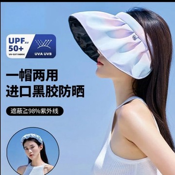 🚚臺灣出🚚漸變彩虹防曬貝殼帽女夏季大檐黑膠遮陽可摺疊戶外防紫外線空頂帽