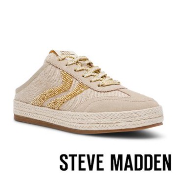 STEVE MADDEN-串珠拼接綁帶休閒穆勒鞋 DUGOUT-米色