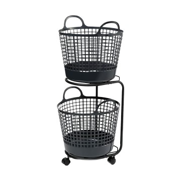 like-it 移動式圓形疊疊洗衣提籃 二層組 知性黑  410x405x905mm