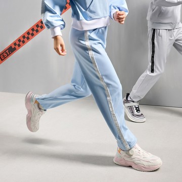 FILA KIDS 女童蕾絲織帶機能排汗長褲-淺藍(幼兒) 5PNZ-8006-BU