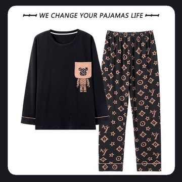 北極絨男士睡衣春秋季純棉長袖秋冬天可外穿套頭休閑家居服兩件套