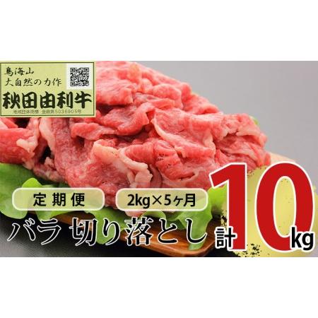 ふるさと納税 《定期便》5ヶ月連続 秋田由利牛 バラ切り落とし 2kg（1kg×2パック） 秋田県にかほ市