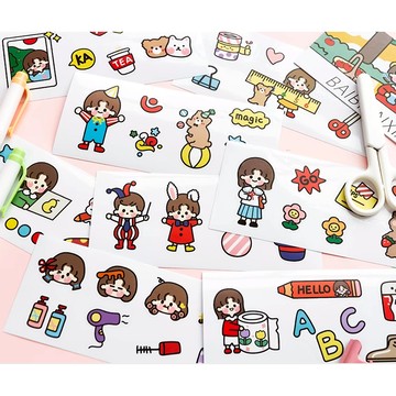 🍋檸檬青🍋新款現貨百變小咘系列6款4張24枚入超可愛卡通多用裝飾PVC防水貼紙模切無需剪裁手帳裝飾素材