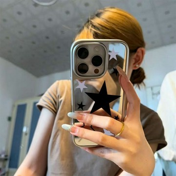 ✨iPhone手機殼✨大黑星星適用蘋果17手機殼iPhone16promax電鍍15/14鏡面13/12小眾