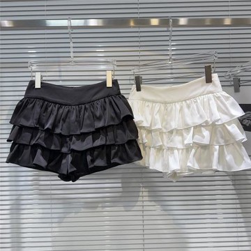 網紅同款2025秋季新款小眾款多層荷葉花邊純色減齡甜美蛋糕裙短裙