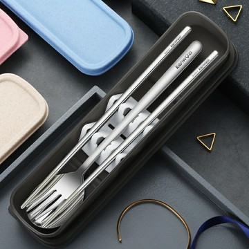 不銹鋼筷勺叉套裝旅行便攜餐具盒三件套【不二雜貨】