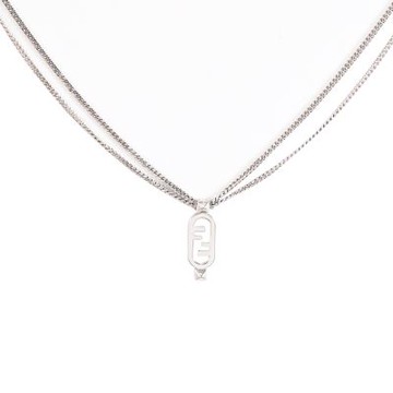 FENDI O Lock 經典FF LOGO鏤空橢圓造型鎖骨項鍊(銀)