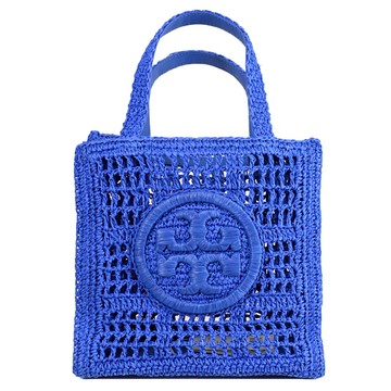 TORY BURCH 160477 Ella 鏤空鉤編迷你手提托特包.藍