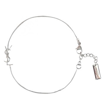 YSL 635533 簡約LOGO標誌可調式細鏈款手鍊.銀色