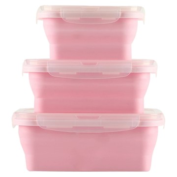 鉑金級環保矽膠折疊保鮮盒三件組 - BPA Free  適用於洗碗機、微波爐和冰櫃  1組  粉色