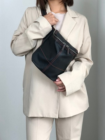 【日本直送 名牌中古包】PRADA 普拉達 肩背包 黑色 車線 皮革 腰包 斜背包 vintage wg4cn6