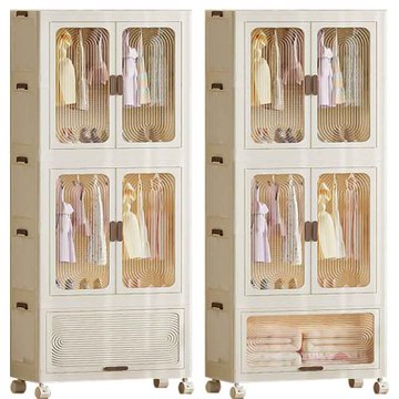 可移動摺疊收納衣櫃- 兩大一小兒童衣服收納櫃/多層免安裝家用零食折叠儲物櫃)