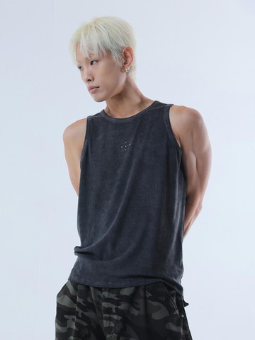 VINTAGE WASHED SLEEVELESS VEST [DARK GREY]