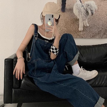 ✨壹灣出貨✨減齡氣質設計感牛仔背帶褲女春秋大碼胖妹妹mm洋氣顯瘦連體吊帶褲 RVY7