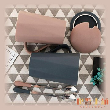 北歐陶瓷馬克杯帶蓋勺簡約家用水杯男女咖啡杯【倪醬小舖】