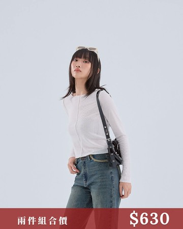 坑條剪接木耳邊設計上衣-白S/M/L