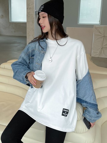 女純棉打底衫春秋冬季白色寬松上衣t恤百搭可外穿小眾新款ins