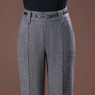 高端褲子女2025春秋新款中年媽媽羊毛呢高腰休閑褲加厚西褲直筒褲