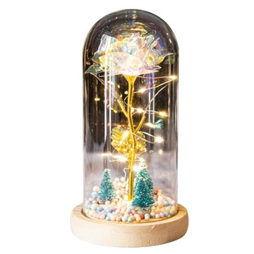iSFun 金箔玫瑰聖誕樹玻璃罩桌上擺飾小夜燈